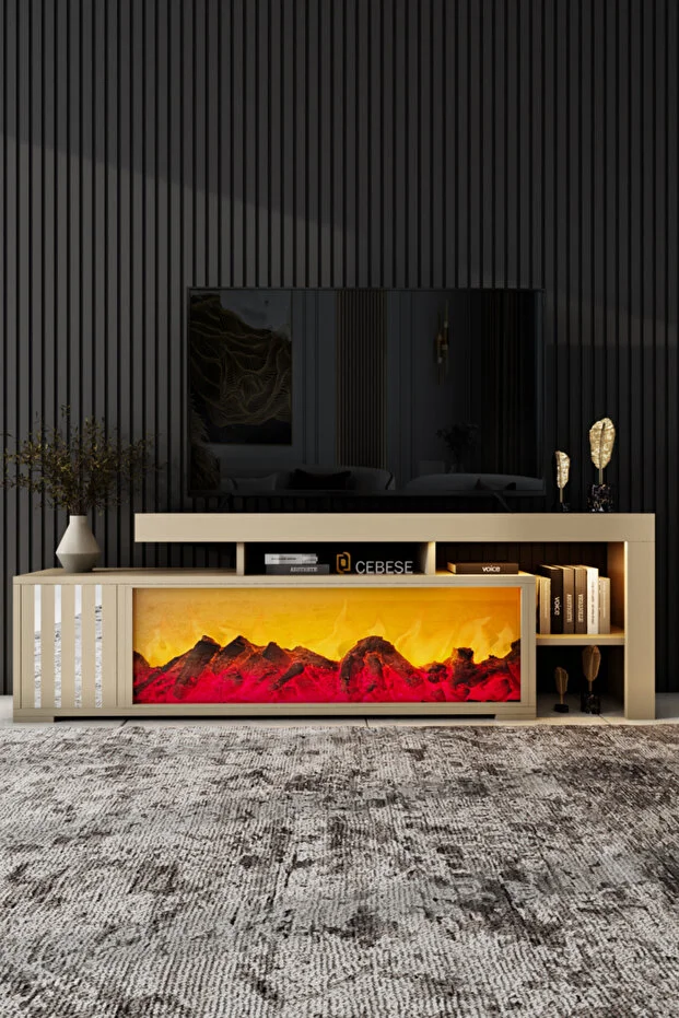 Dekoratif Yapay Şömine Ve Tv Ünitesi 160 Cm X 52 Cm ,kumandalı, Bluetooth Ses